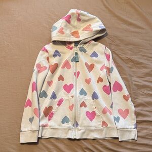 Cat & Jack Cream Zip Hoodie with Multi-Color Hearts - Size S 6/6X